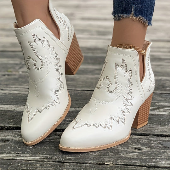 Heidi-Mode | Damen Westernstiefel mit Blockabsatz und Retro-Stickerei