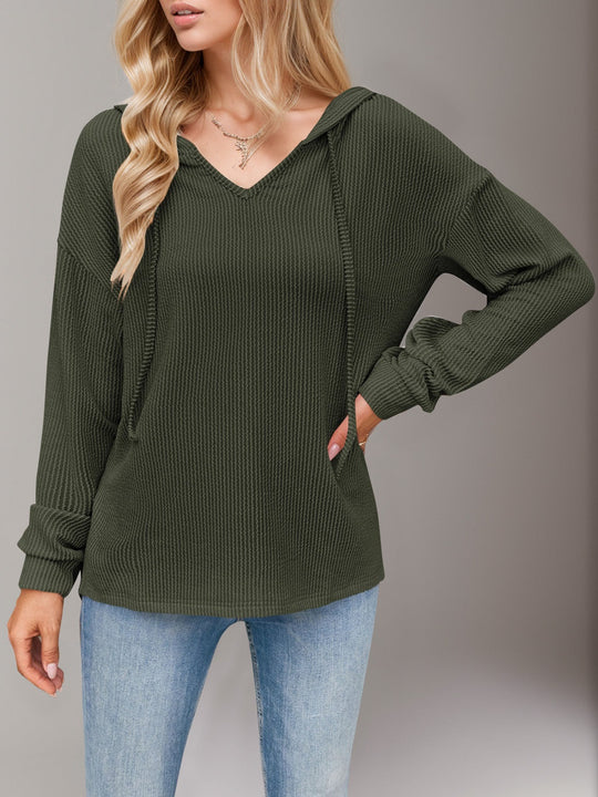 Heidi-Mode | Double Take Kordelzug Fallende Schulter Lange Ärmel Hoodie