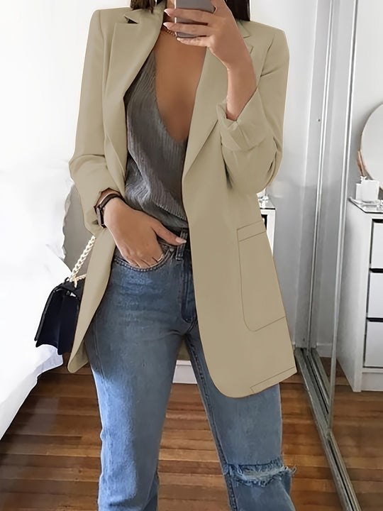 Heidi-Mode | Eleganter Einfarbiger Business-Blazer Mit Offener Vorderseite - Ideal Für Alle Jahreszeiten