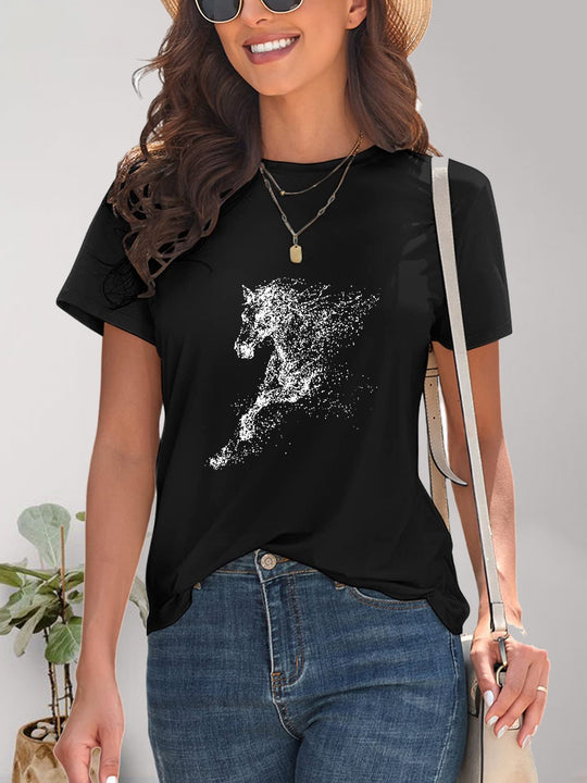 Heidi-Mode | Pferd Rundhals Kurzarm T-Shirt