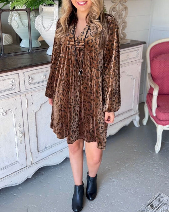 Heidi-Mode | Wechselnde Jahreszeiten Mode Leopard Samt Kleid