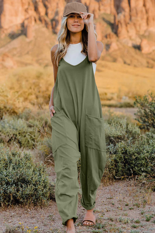Heidi-Mode | Double Take Vollgrößen V-Ausschnitt Ärmelloses Jumpsuit mit Taschen