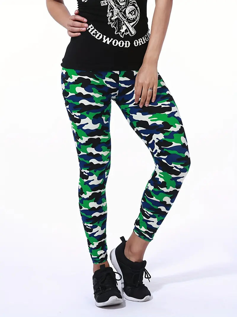 – lässige camouflage-leggings mit hoher taille