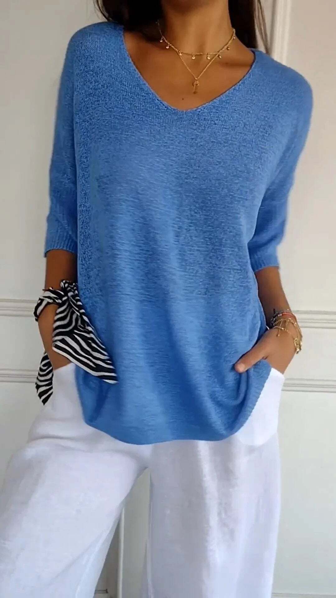 Pullover gestricktes Shirt mit V-Ausschnitt