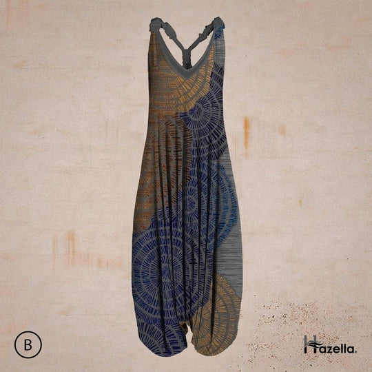 Heidi-Mode | Jumpsuit Locker Sitzend Harem Stil Ärmellos V-Ausschnitt Boheme Lässig Look