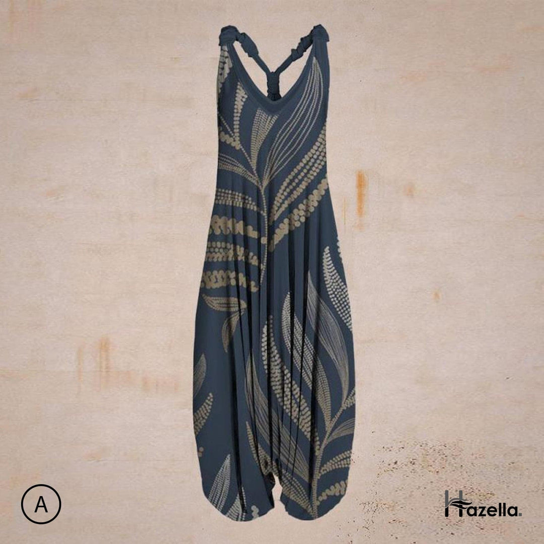Heidi-Mode | Jumpsuit Locker Sitzend Harem Stil Ärmellos V-Ausschnitt Boheme Lässig Look