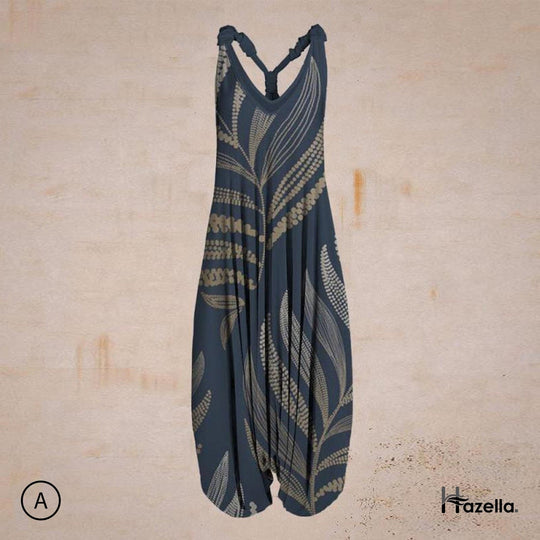 Heidi-Mode | Jumpsuit Locker Sitzend Harem Stil Ärmellos V-Ausschnitt Boheme Lässig Look