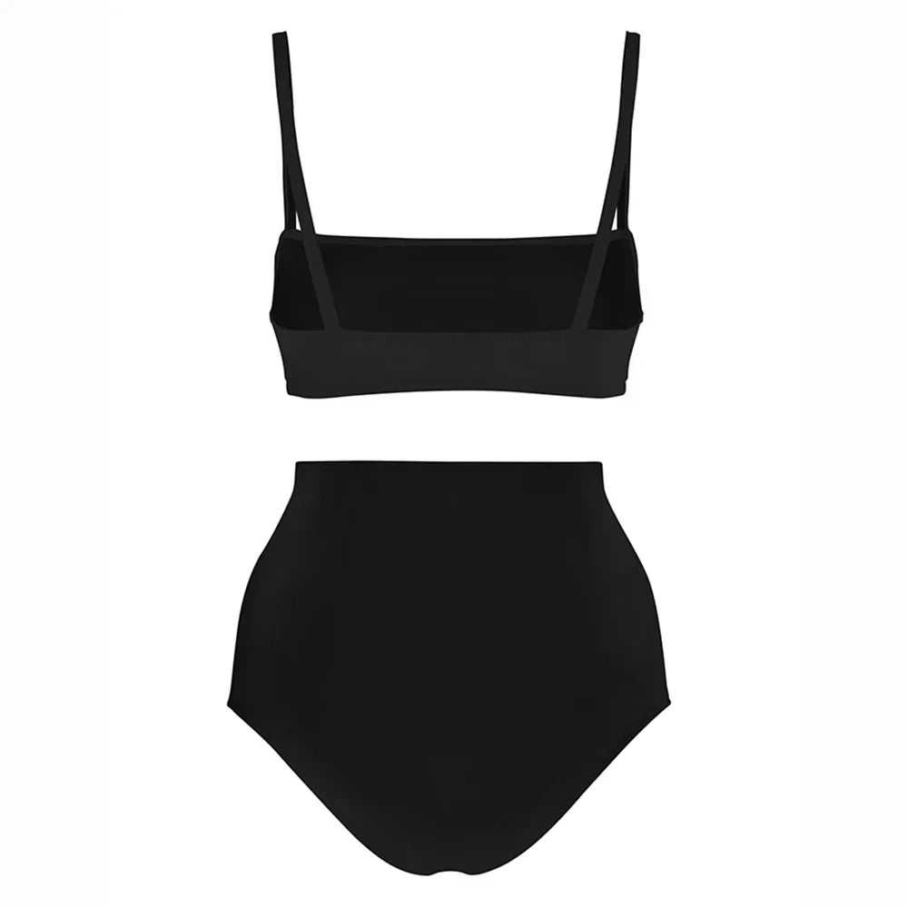 Heidi-Mode | Badeanzug Frauen Schwarz Einfach Print Mode Kleidung Badeanzug Sexy Gedruckt Bikini Hohe Taille Badebekleidung Zwei Teilig und Rock Strandoutfits