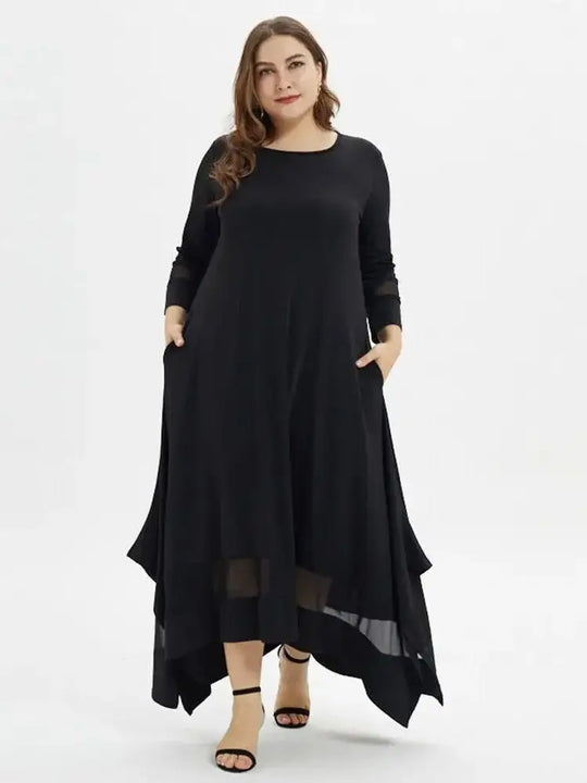 Abby | Cooles Einfarbiges Schwarzes Maxi-Kleid