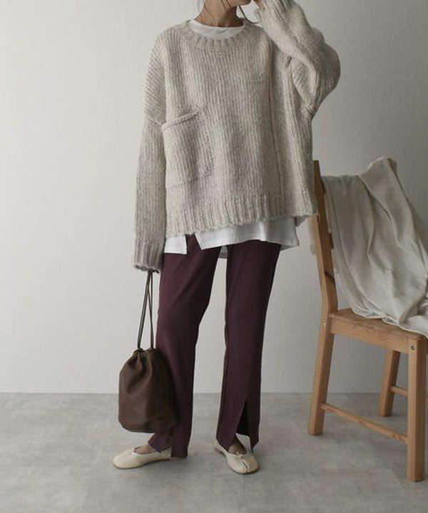 Oversize Pullover mit elfenbeinfarbener Taschenfront