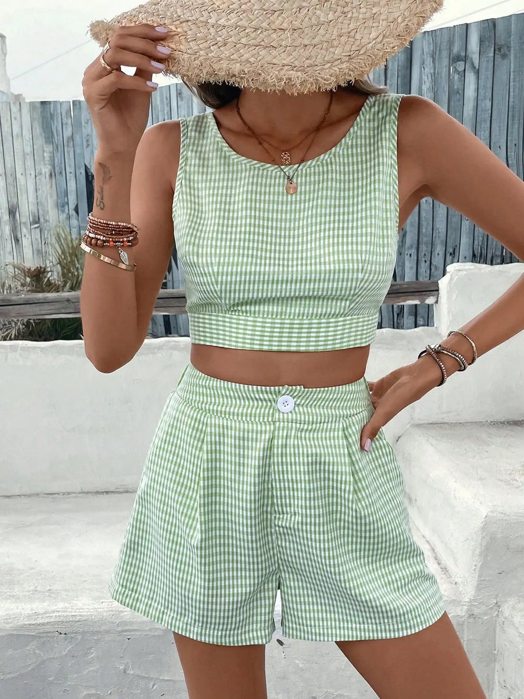 Zweiteilige Gingham-Outfits für Frauen