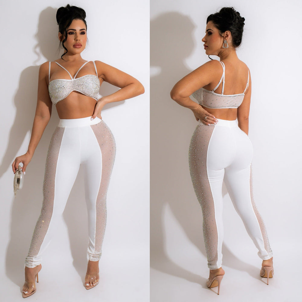 Heidi-Mode | Funkelndes Kristall Crop Top & Mesh Leggings Satzs