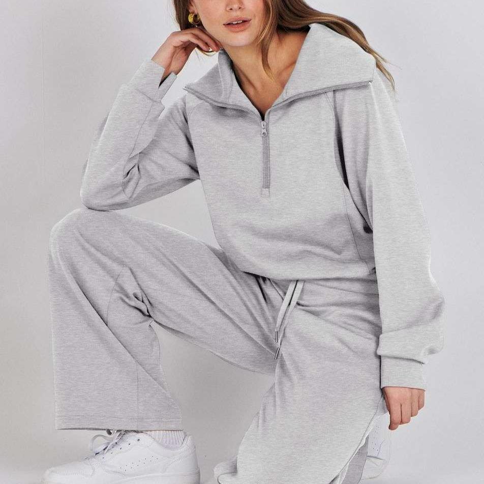 Heidi-Mode - Lässiges Herbst Halb-Reißverschluss Sweatshirt und weite Hose Set für Frauen