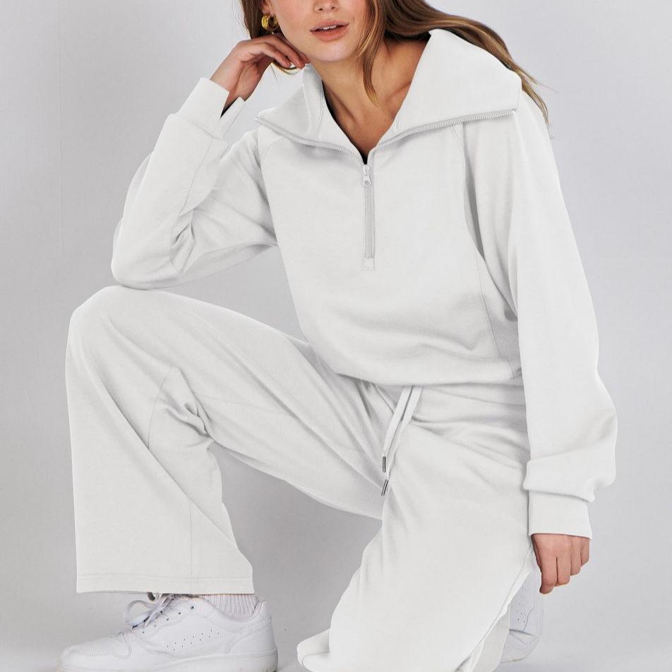 Heidi-Mode - Lässiges Herbst Halb-Reißverschluss Sweatshirt und weite Hose Set für Frauen