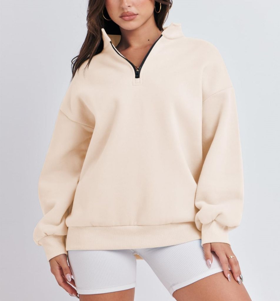 Heidi-Mode - Streetwear Herbst Oversize Halb Zip Pullover Sweatshirt für Frauen