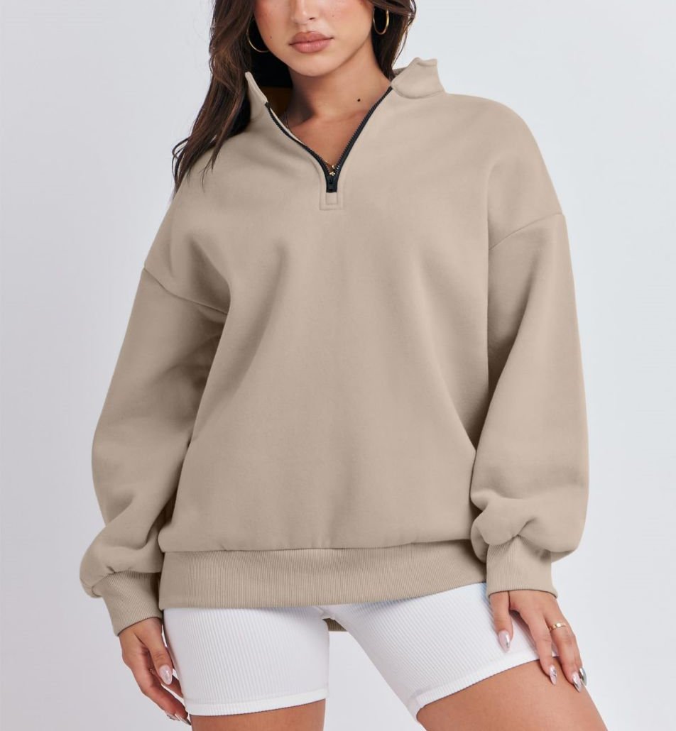 Heidi-Mode - Streetwear Herbst Oversize Halb Zip Pullover Sweatshirt für Frauen