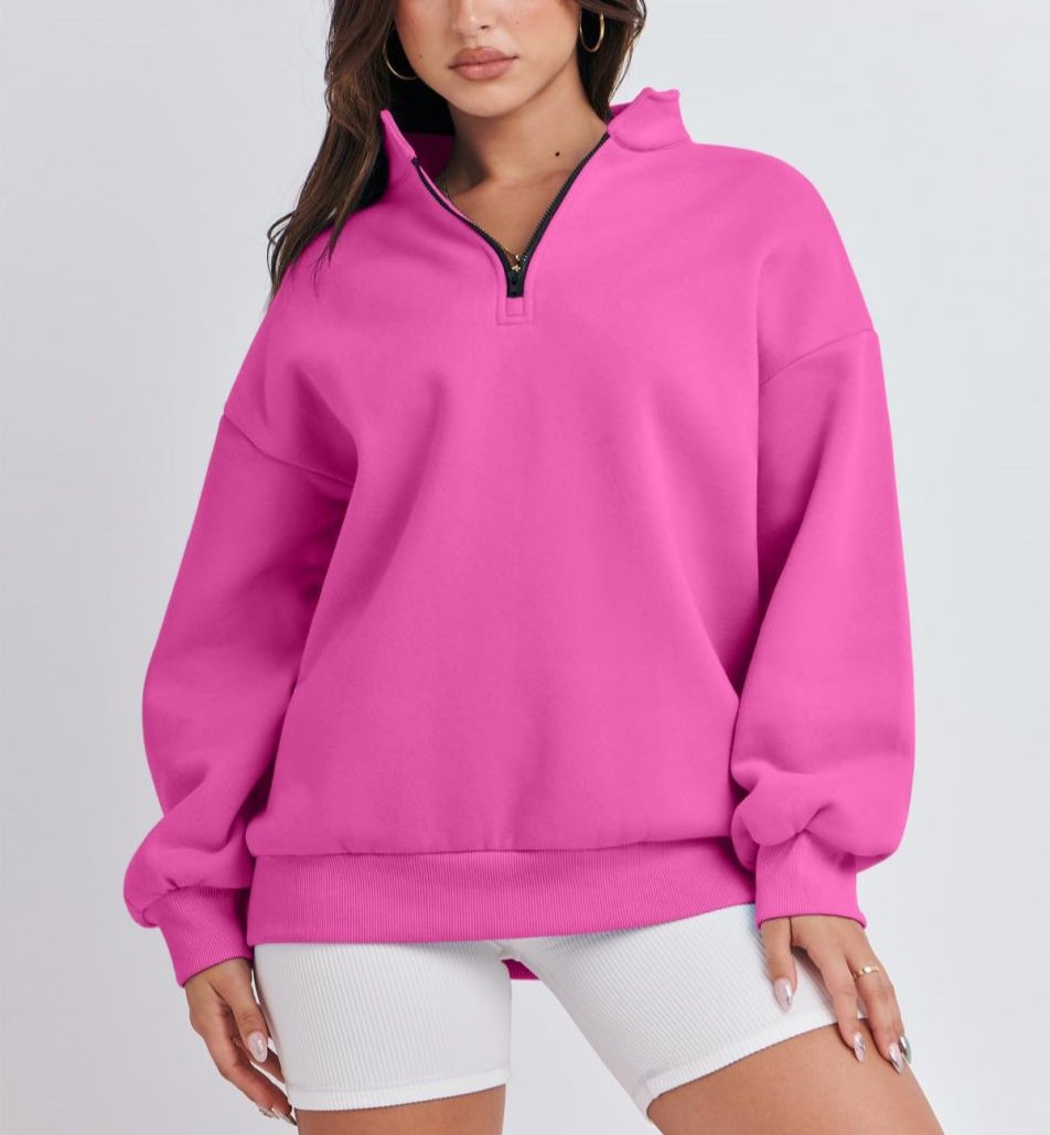 Heidi-Mode - Streetwear Herbst Oversize Halb Zip Pullover Sweatshirt für Frauen