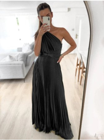 Heidi-Mode | Ein Langarm Falten Backless Maxi Kleid