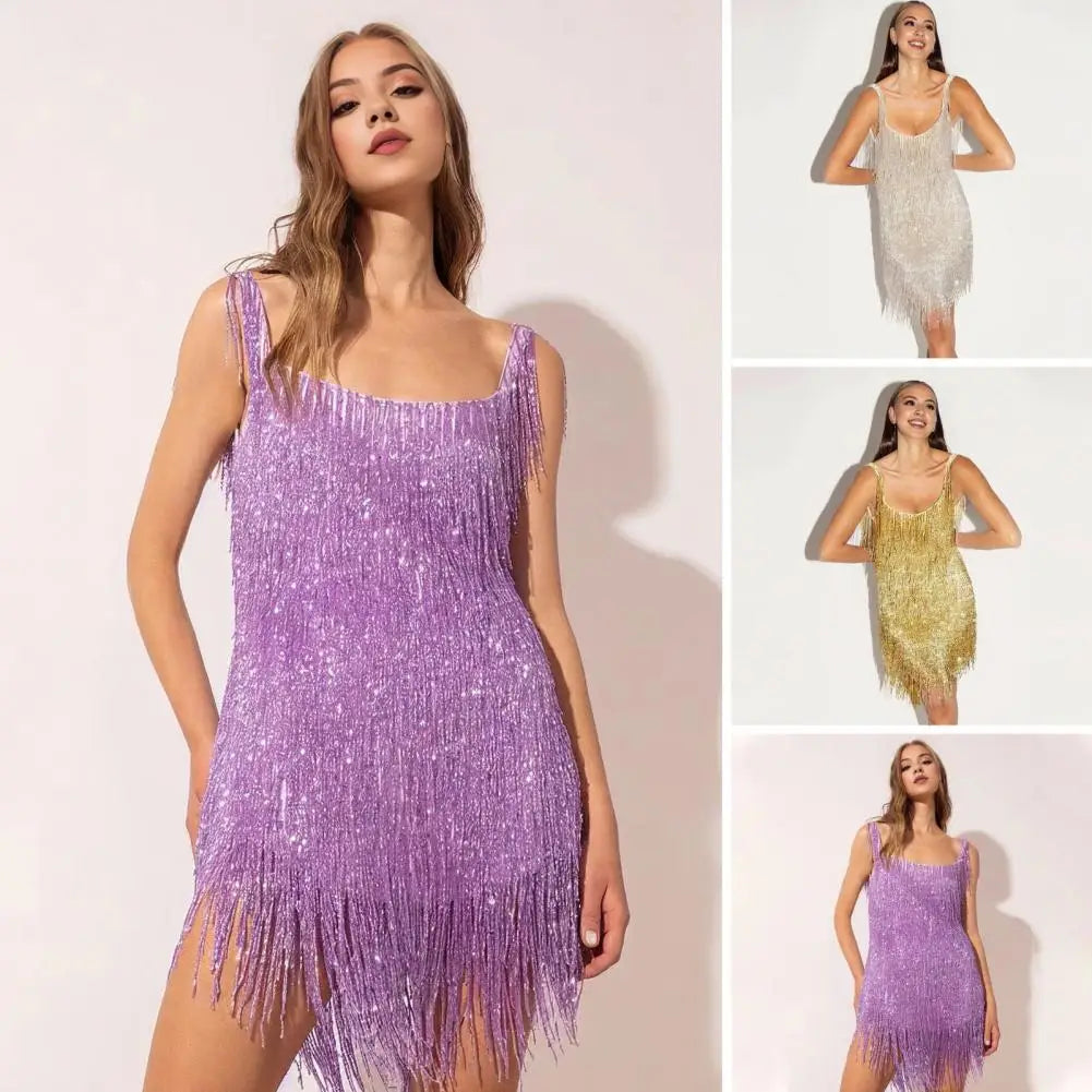 Paillettenkleid mit Fransen für Partys