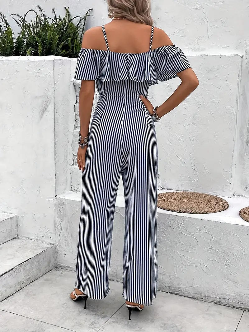 Heidi-Mode | Eleganter Gestreifter Jumpsuit mit Rüschendetail