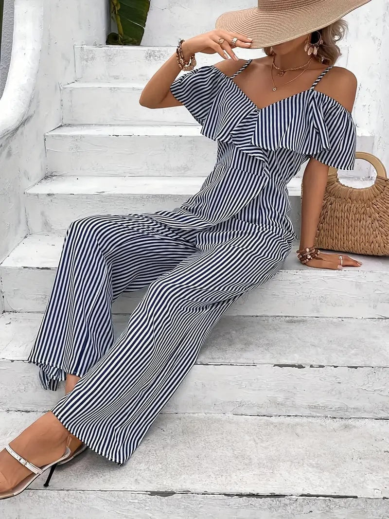 Heidi-Mode | Eleganter Gestreifter Jumpsuit mit Rüschendetail