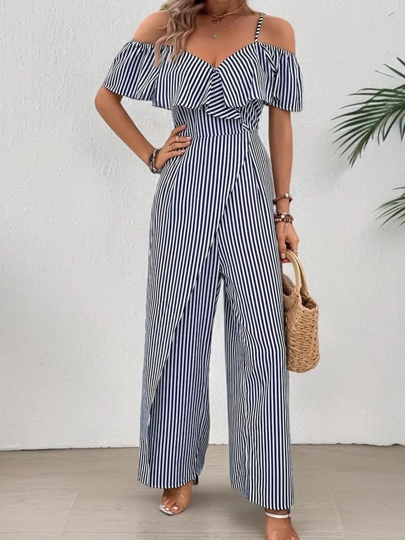 Heidi-Mode | Eleganter Gestreifter Jumpsuit mit Rüschendetail
