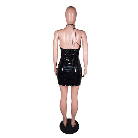 Heidi-Mode | Pu-Leder Hohl Halfter Rückenfreies Mini Kleid - Multi-Farben