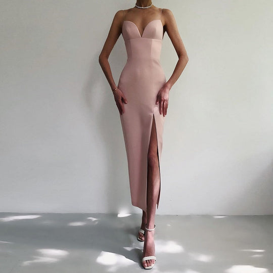 Heidi-Mode | V-Ausschnitt Spaghetti Träger Bodycon Bandage Maxi Kleider