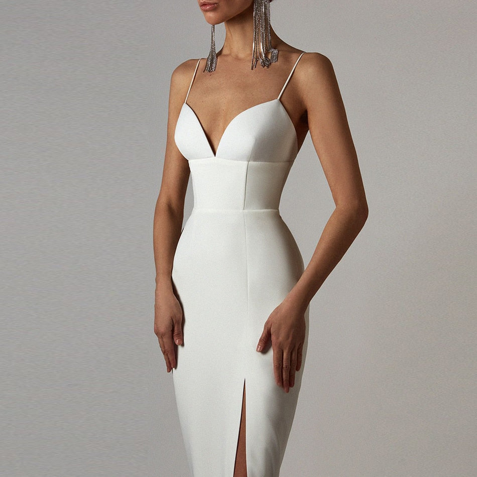 Heidi-Mode | V-Ausschnitt Spaghetti Träger Bodycon Bandage Maxi Kleider