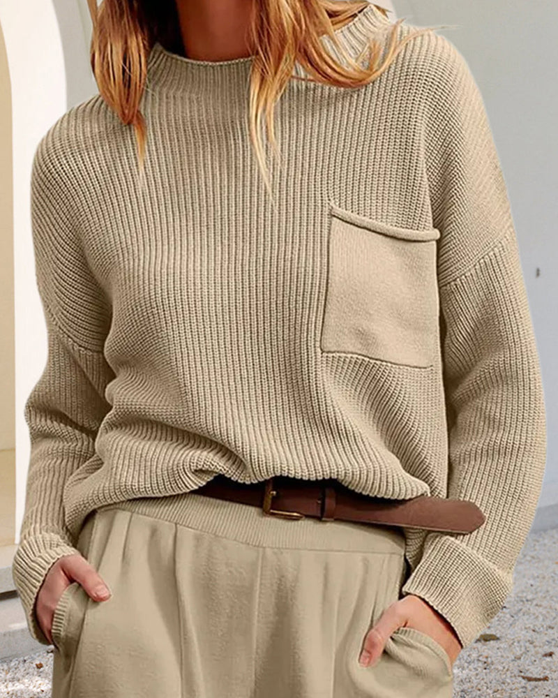 Heidi-Mode | Schöner Pullover mit Rundhalsausschnitt, Langen Ärmeln und Taschen für Damen