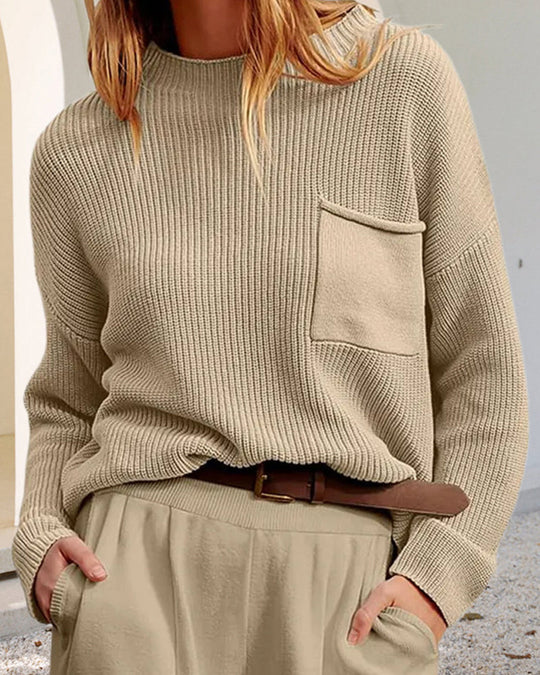 Heidi-Mode | Schöner Pullover mit Rundhalsausschnitt, Langen Ärmeln und Taschen für Damen