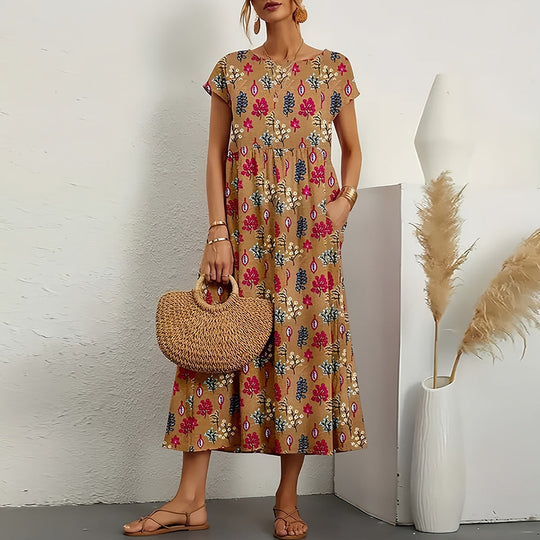 Heidi-Mode | Kurzärmliges, Locker Sitzendes Midikleid mit Rundhalsausschnitt