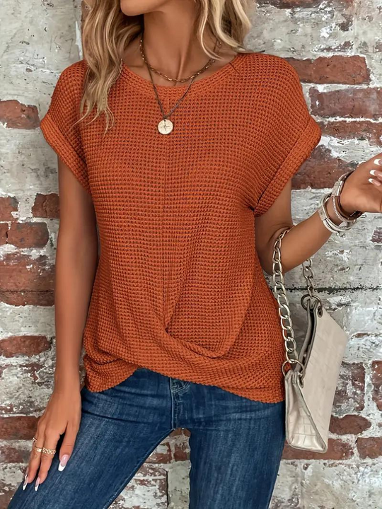 Heidi-Mode | Lässiges Gestricktes T-Shirt mit Struktur für Damen