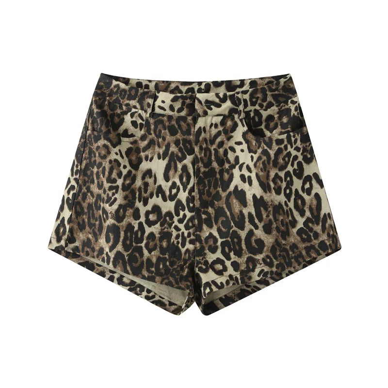 Heidi - Denim Leopard Shorts
