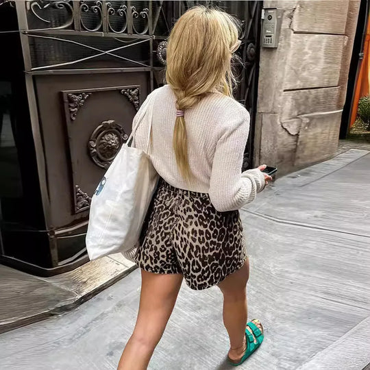 Heidi - Denim Leopard Shorts