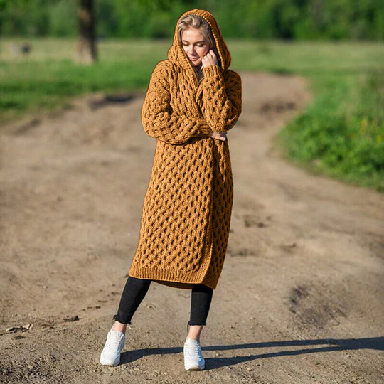 Heidi-Mode | Dicke warme Damen-Strickjacke mit Kapuze
