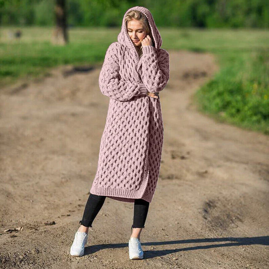 Heidi-Mode | Dicke warme Damen-Strickjacke mit Kapuze