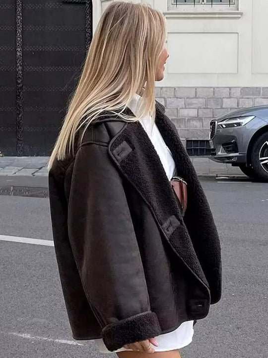 Oversized Leder Damenjacke mit Fell