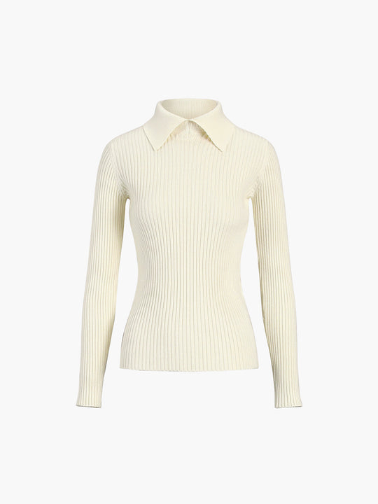Heidi-Mode | Erleben Vanilla Polo Langarm-Strickoberteil