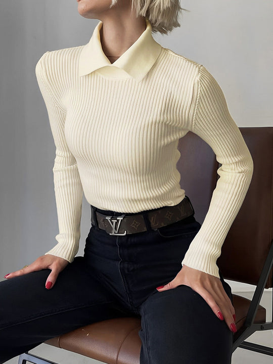 Heidi-Mode | Erleben Vanilla Polo Langarm-Strickoberteil