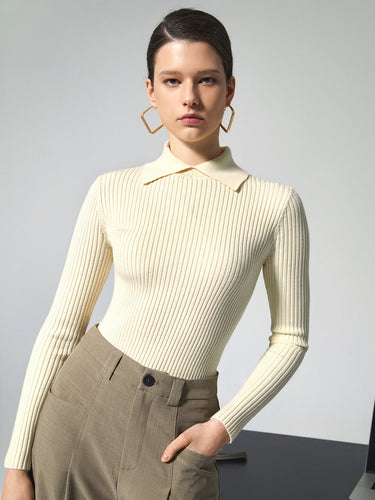 Heidi-Mode | Erleben Vanilla Polo Langarm-Strickoberteil