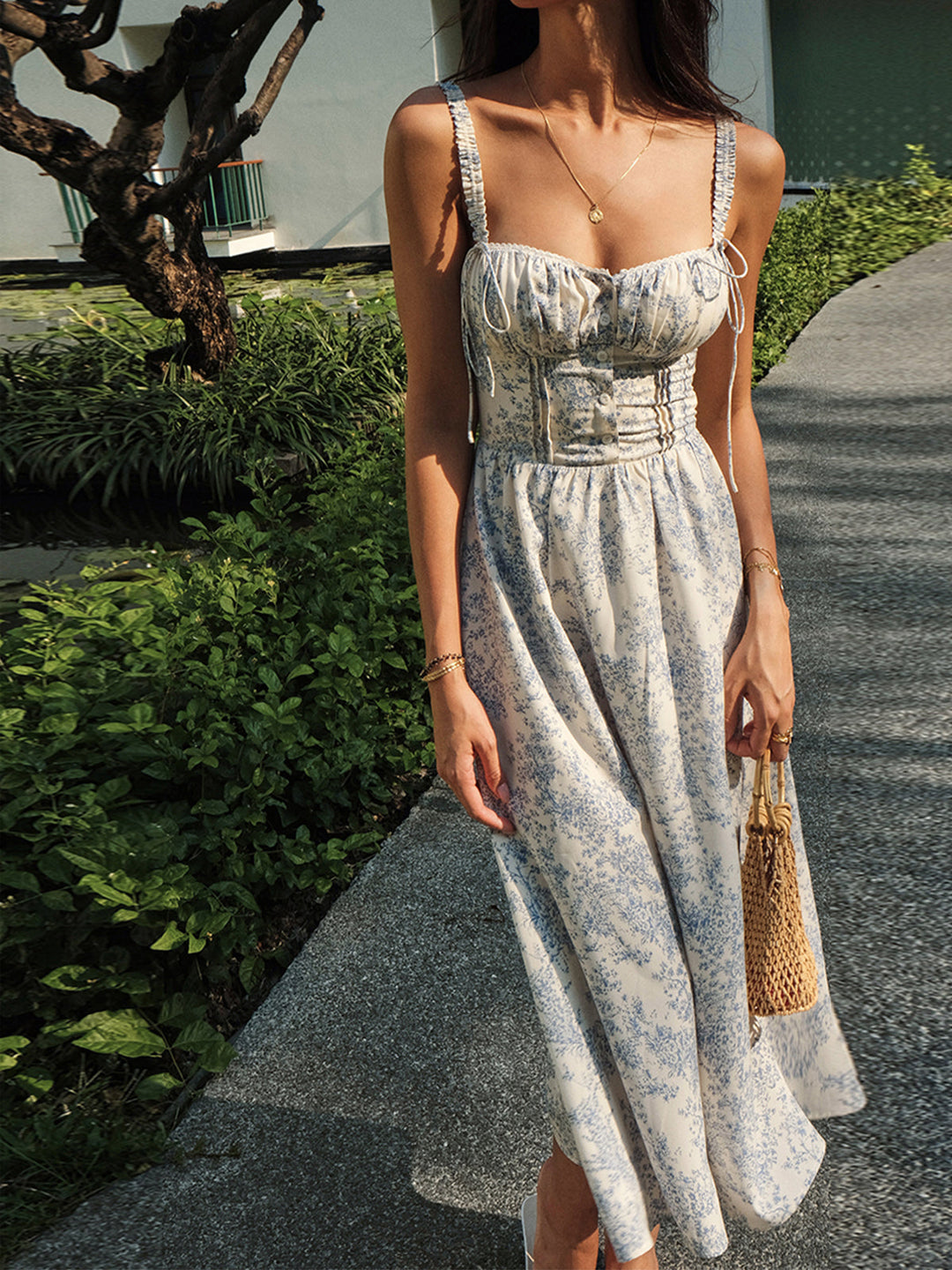 Heidi-Mode | Garten Elegantes Midi Kleid mit Blumenmuster
