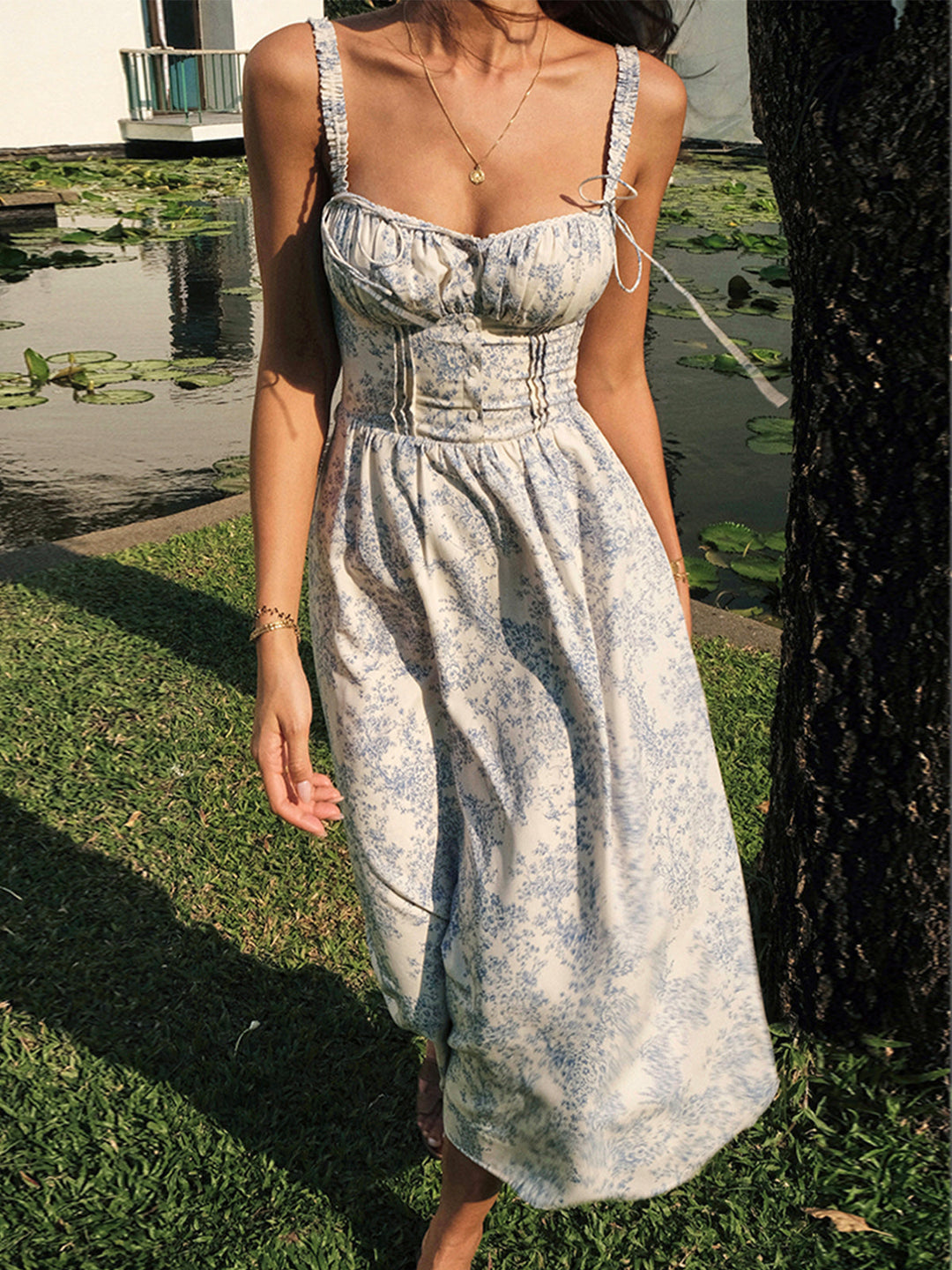Heidi-Mode | Garten Elegantes Midi Kleid mit Blumenmuster