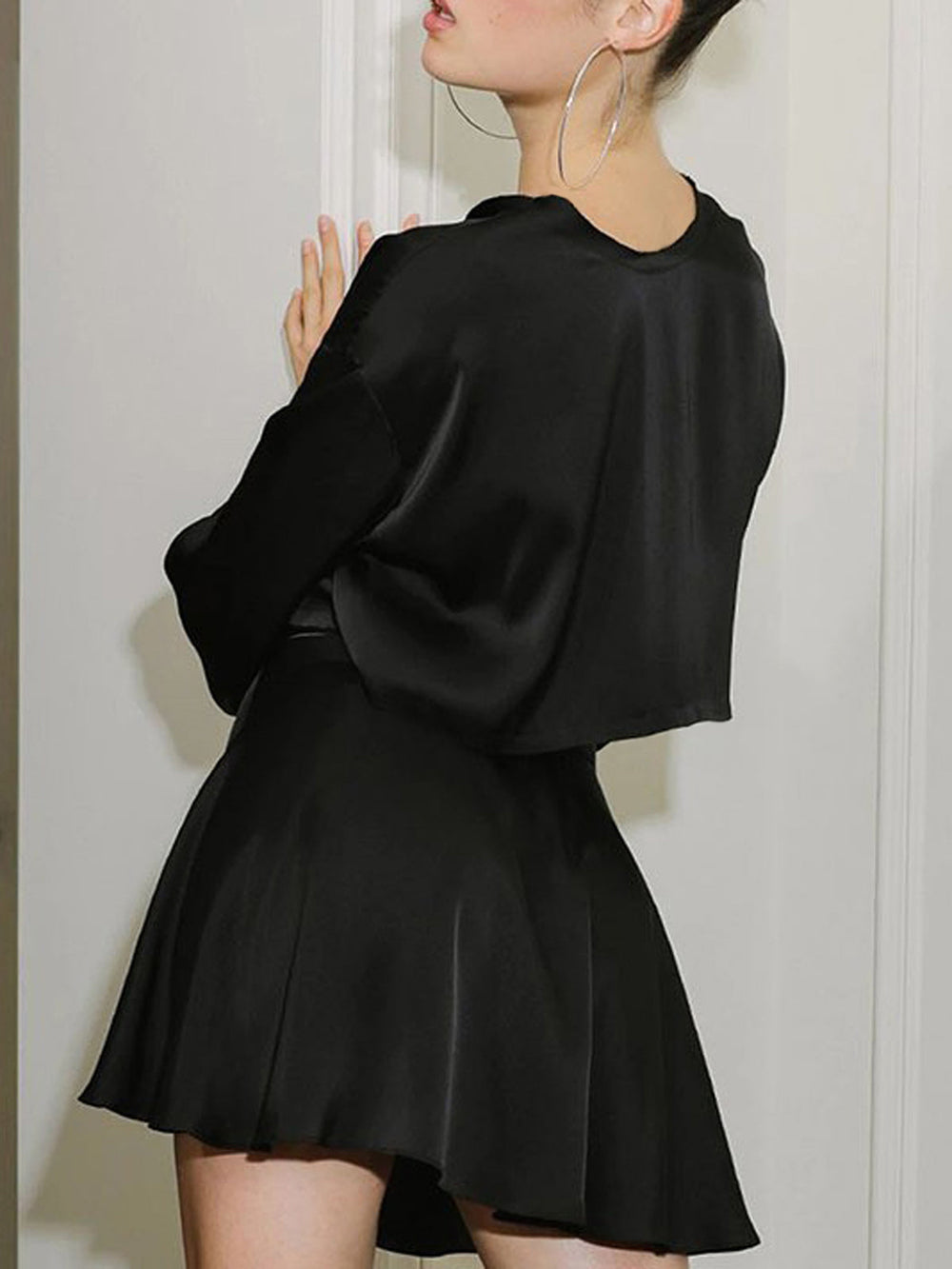 Heidi-Mode | Teile Rock Set Satin mit Rohem Rand Zum Binden