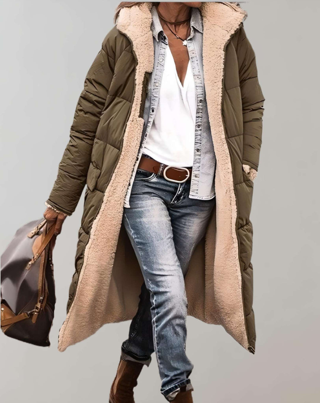 Winter-Trenchcoat mit Fleece-Futter für Damen
