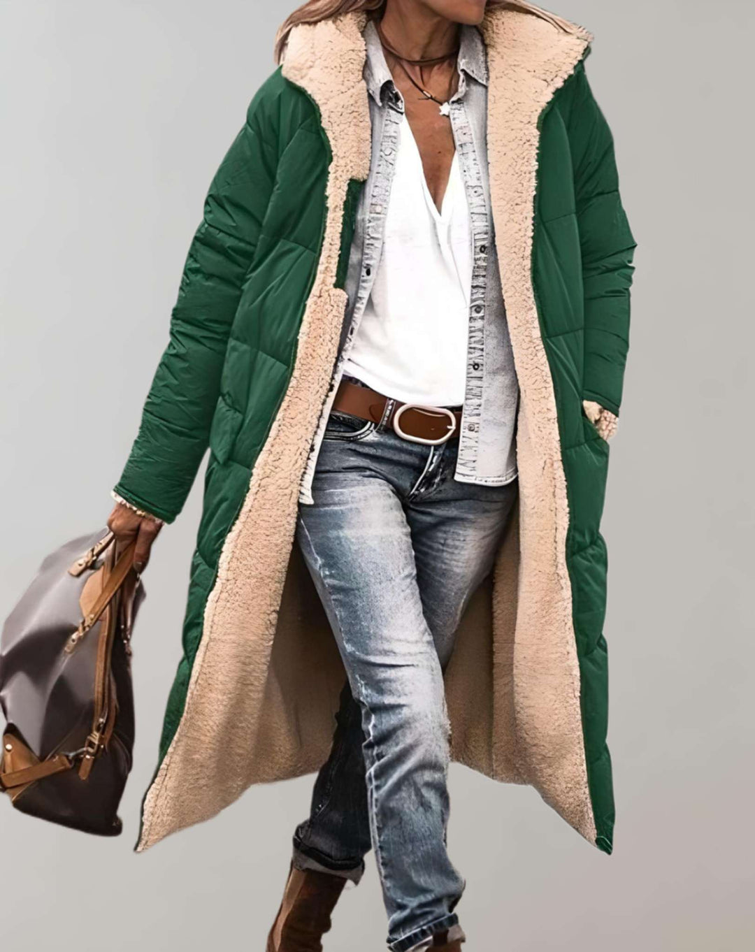 Winter-Trenchcoat mit Fleece-Futter für Damen