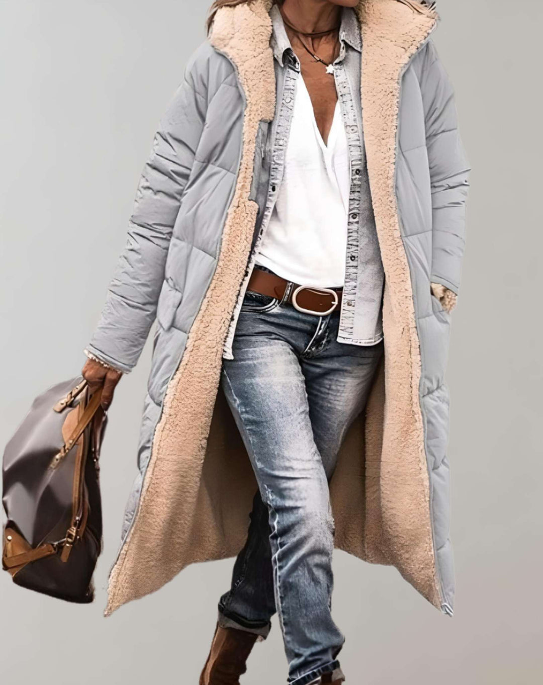 Winter-Trenchcoat mit Fleece-Futter für Damen