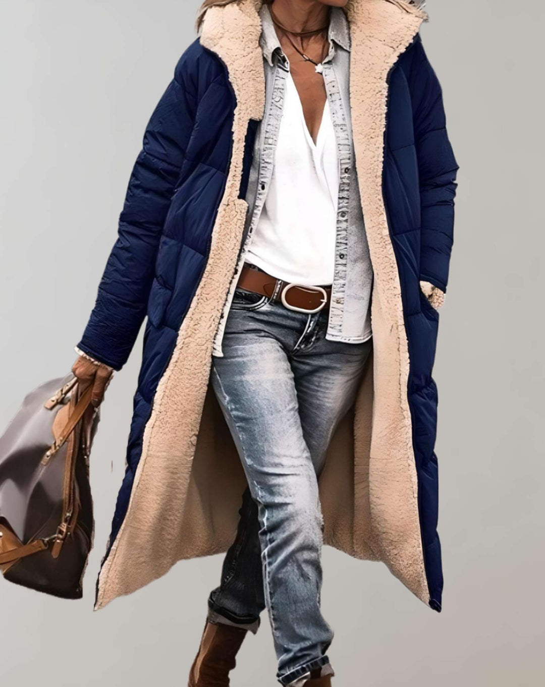 Winter-Trenchcoat mit Fleece-Futter für Damen