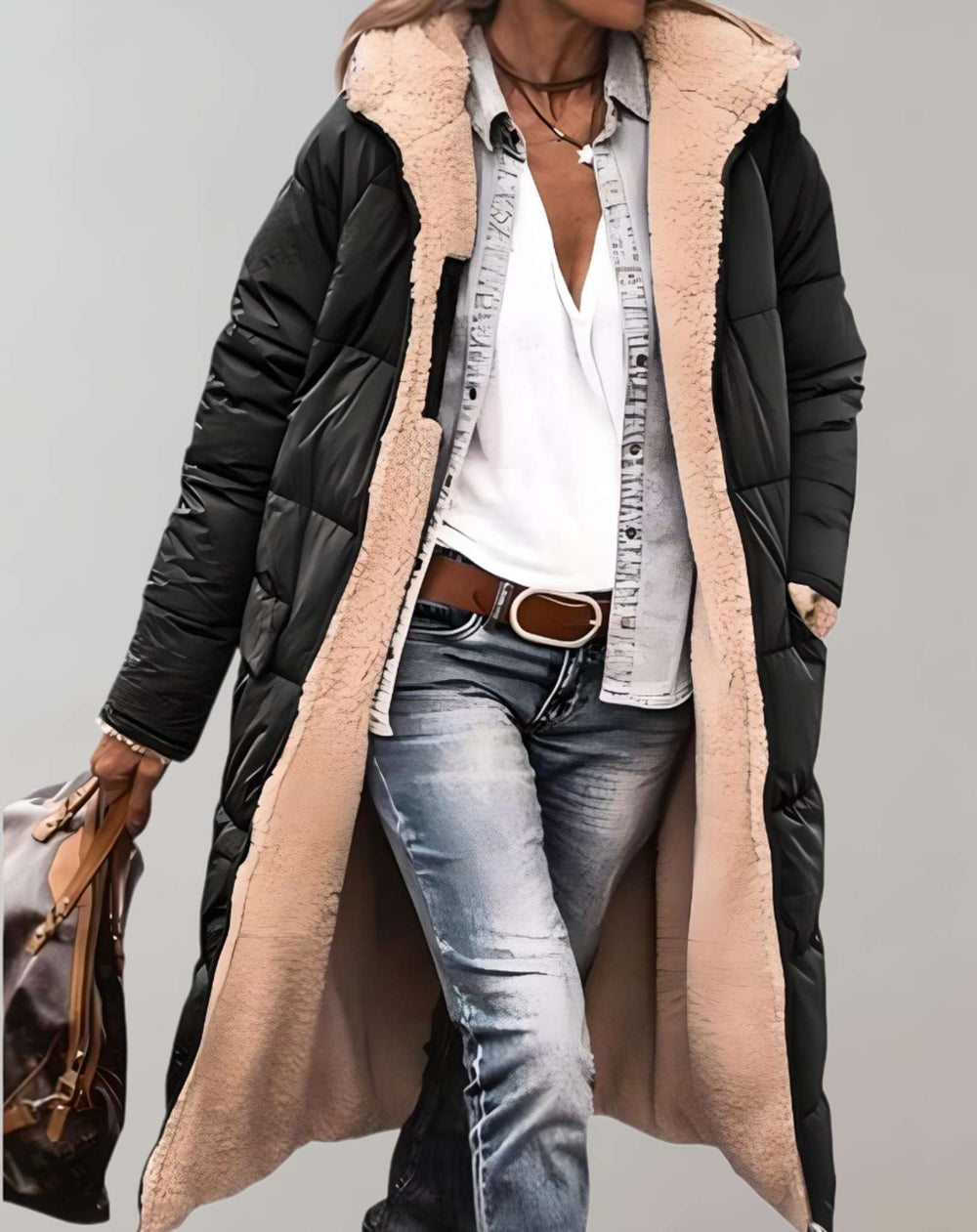 Winter-Trenchcoat mit Fleece-Futter für Damen