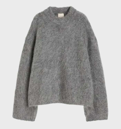 Einfarbiger Mohair-Pullover mit Rundhalsausschnitt für Freizeitkleidung